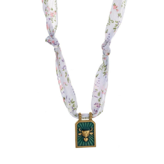 Handmade Zodiac Silk Scarf Necklace with Enamel