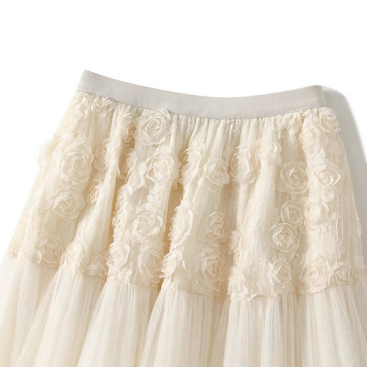 THREE-DIMENSIONAL FLOWER MESH SKIRT A-LINE SKIRT