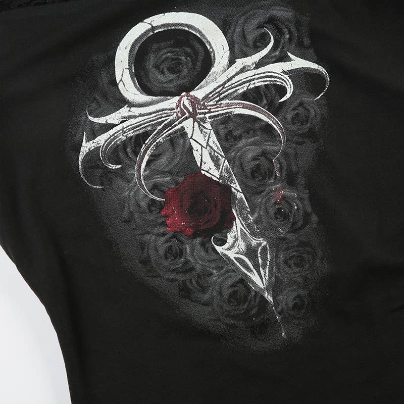 Vintage rose floral print lace patchwork T-shirt