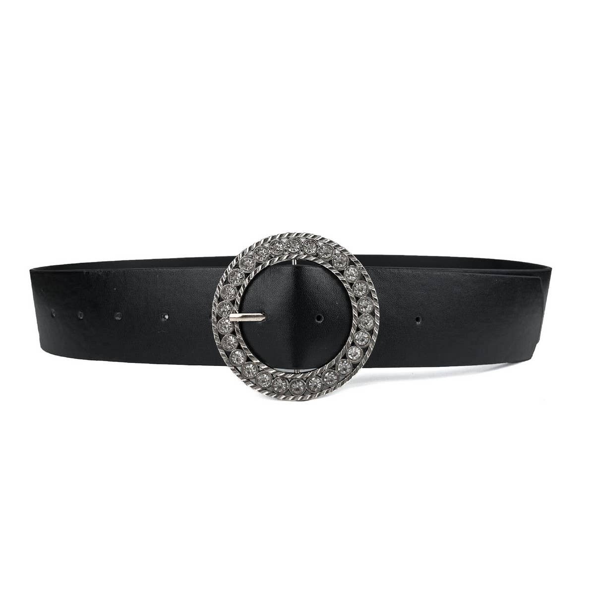 ROUND DIAMOND HOLLOW PIN BUCKLE BELT WITH DIAMOND_CWABE0689