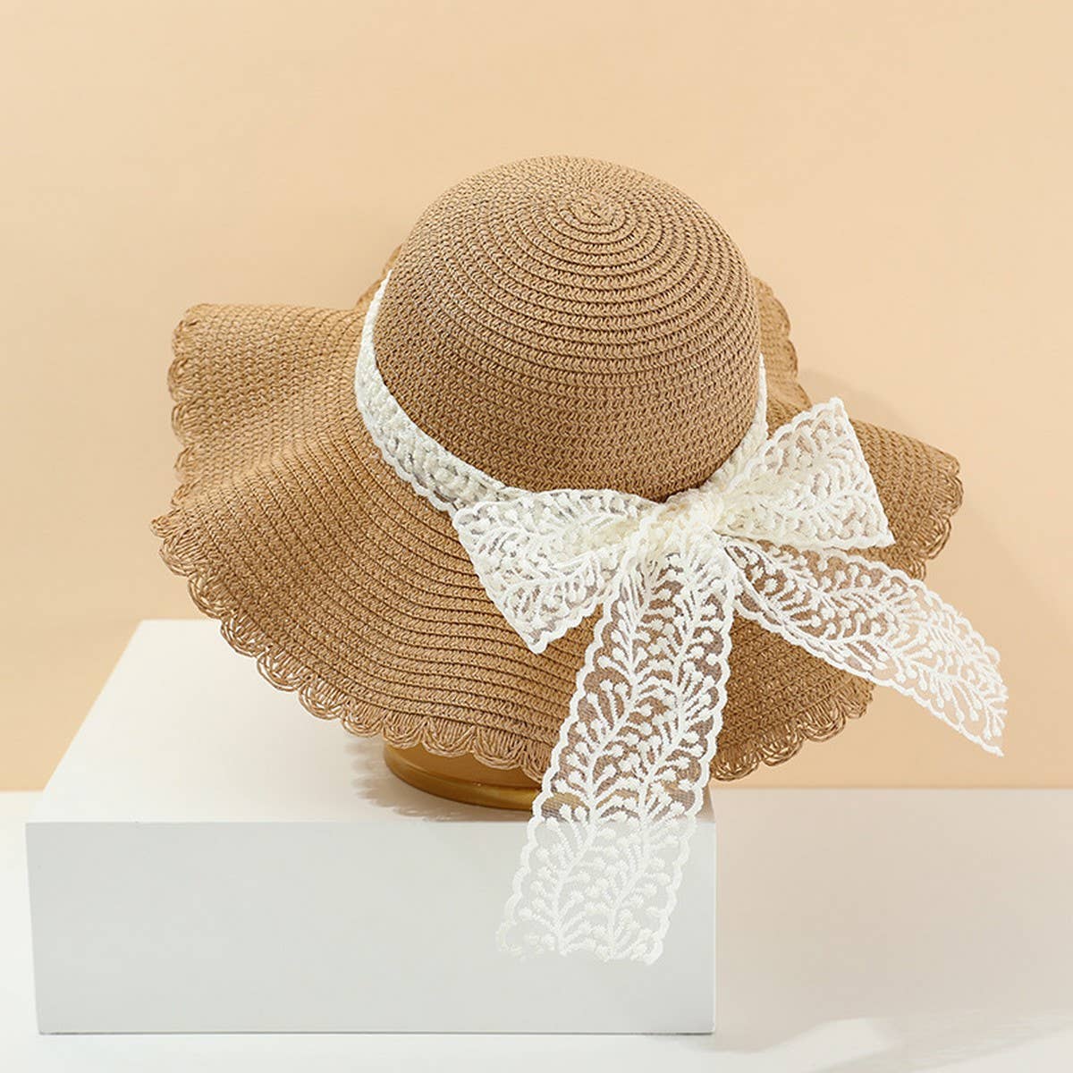 Summer Fashion Bow Ribbon Wide Brim Straw Hat_CWAH3473