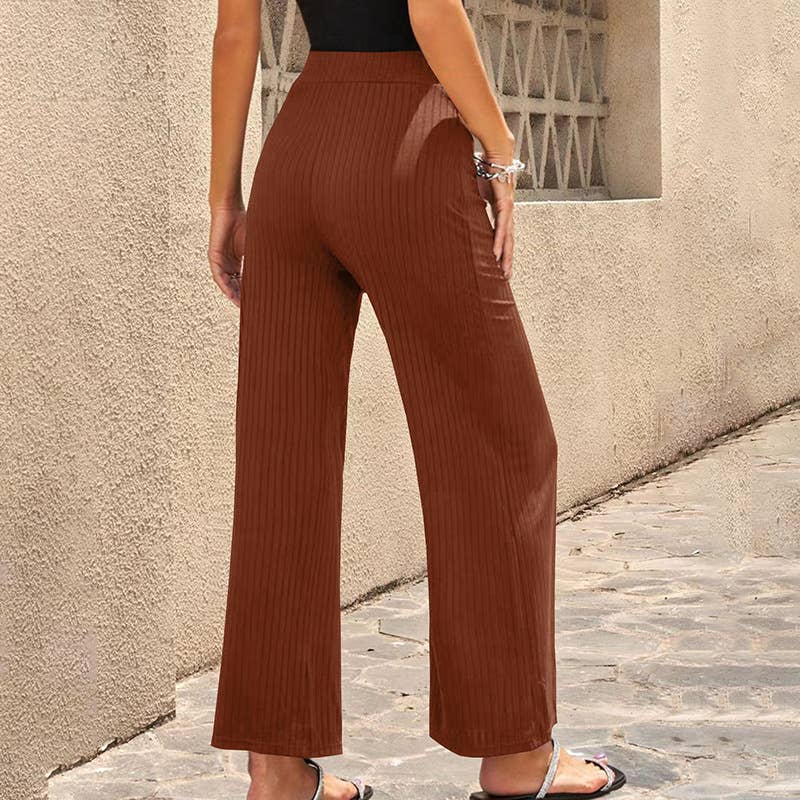 SOLID COLOR BREATHABLE ELASTIC WIDE-LEG PANTS