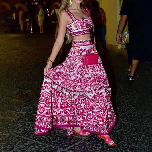 Printed big swing elegant two-piece set