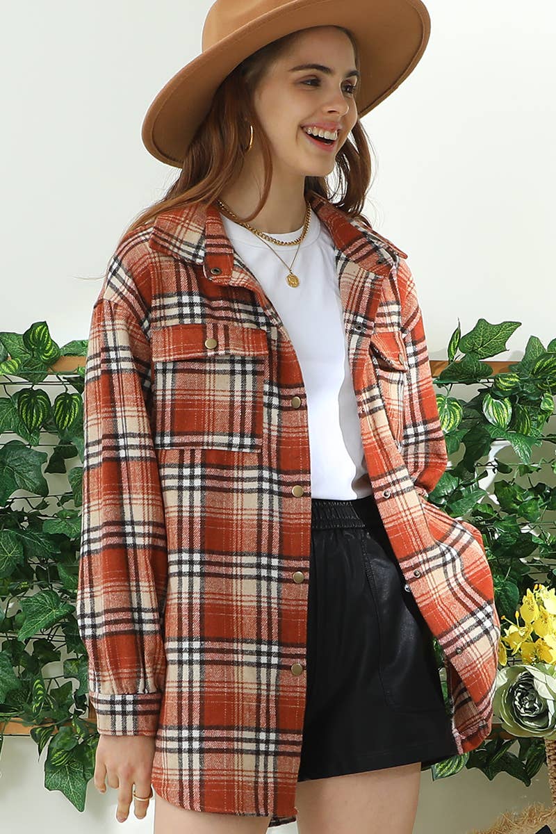 WOMEN PLAID COLOR MATCHING SHIRT JACKET_CWOJA690