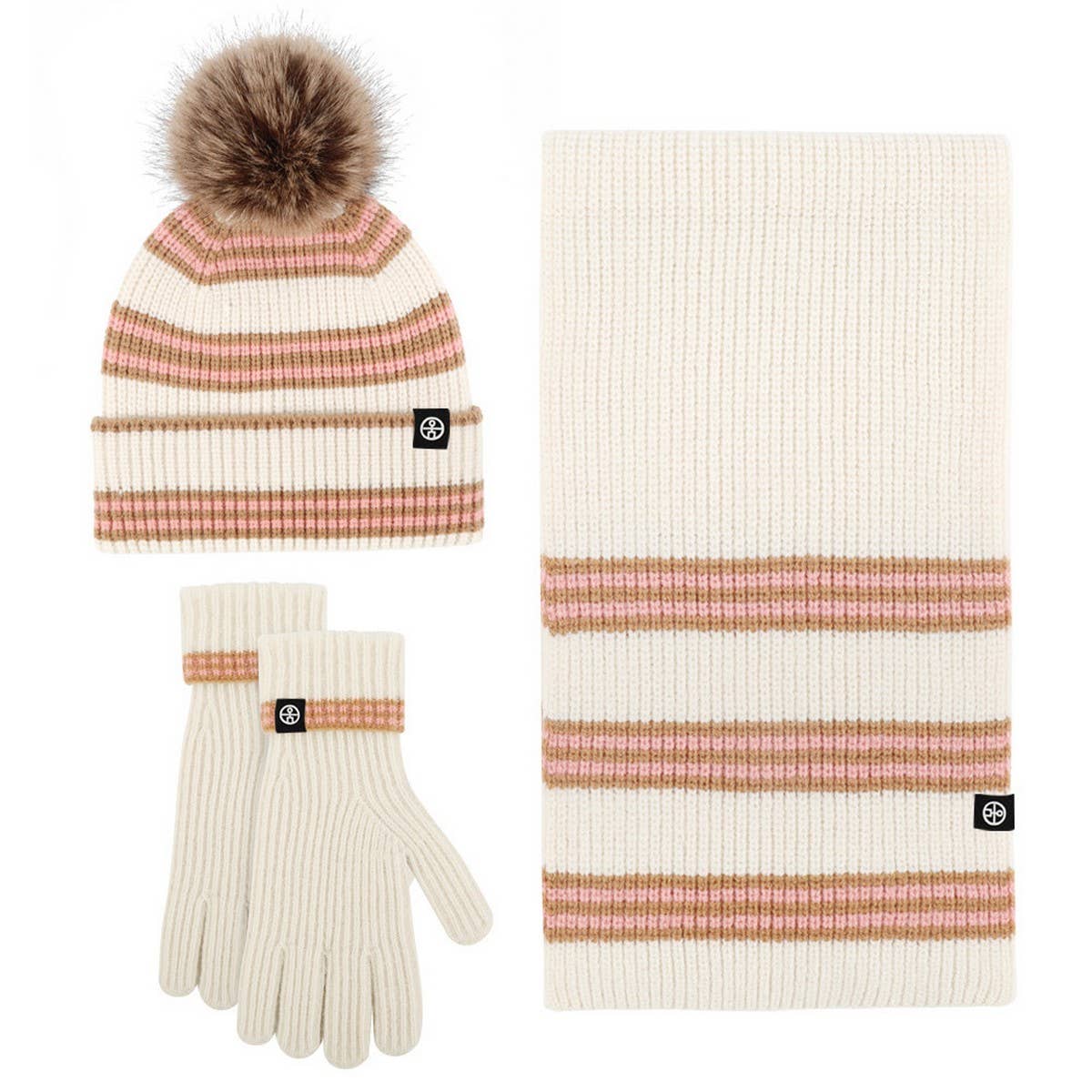 NEW KNITTED HAT, SCARF AND GLOVES THREE-PIECE SET