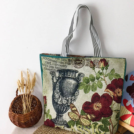 FLOWER JACQUARD CANVAS SHOULDER BAG TOTE BAG_CWAB1677