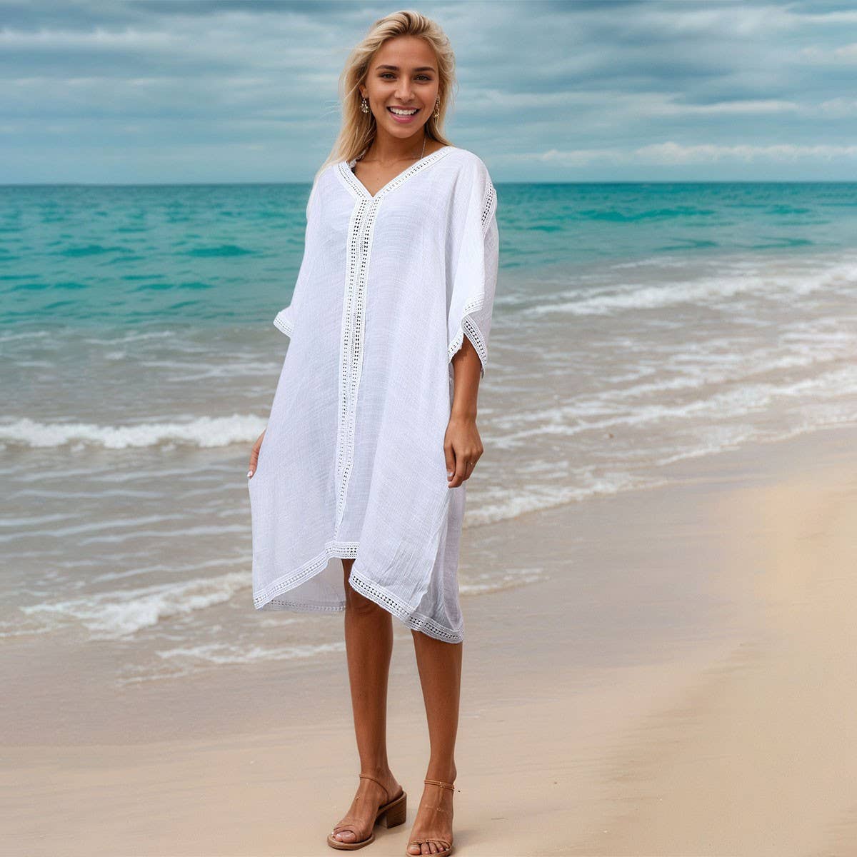 Loose Fit Bamboo Cotton Beach Cover-Up, Plus Size