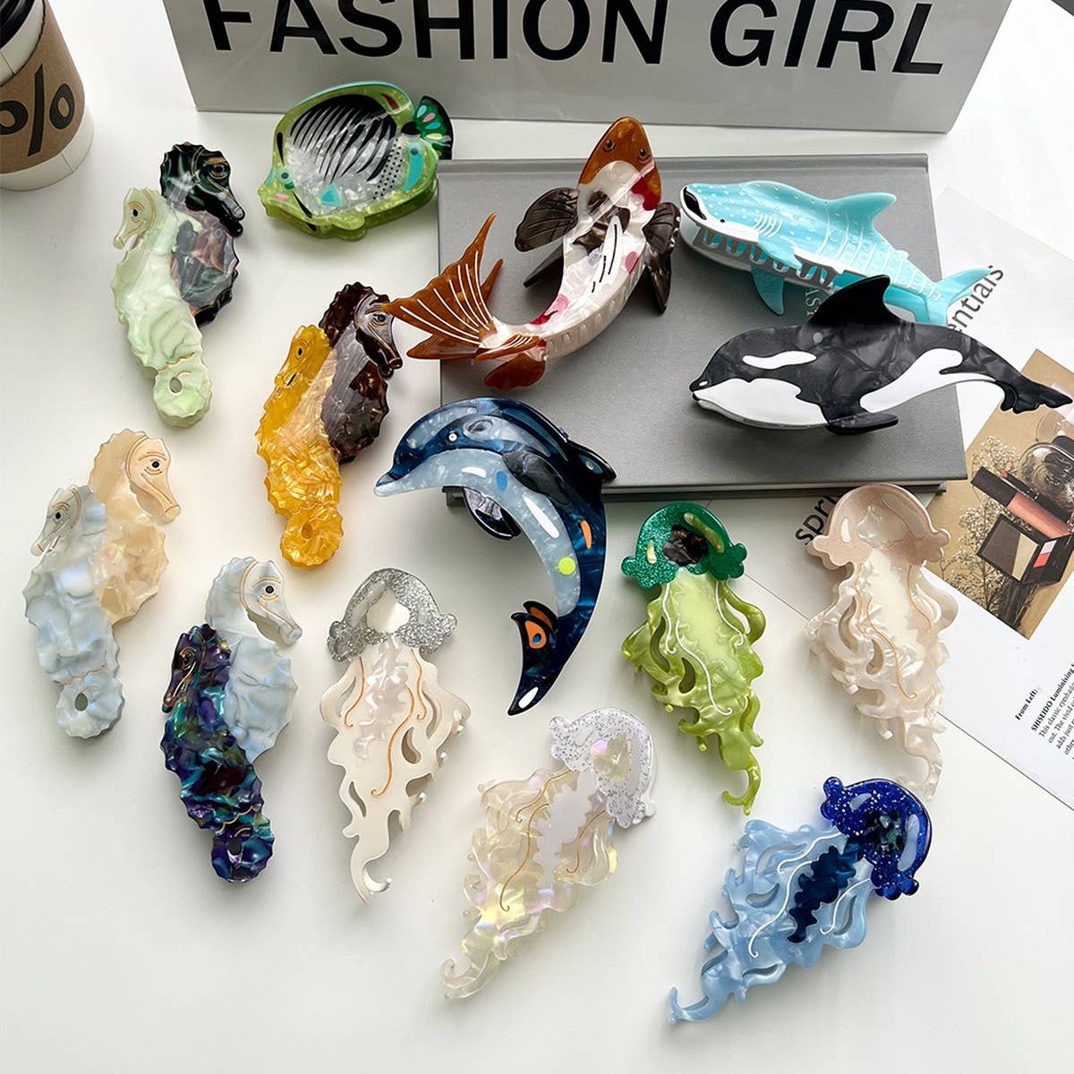 Ocean Hair Claw,Dolphin Whale Jellyfish Large Clip_CWAHA5705