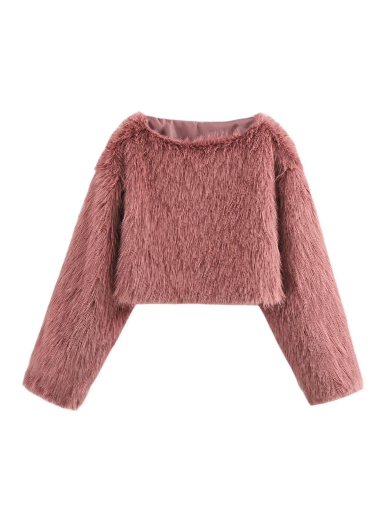 STYLISH ALL-IN-ONE FAUX FUR EFFECT CROPPED TOP