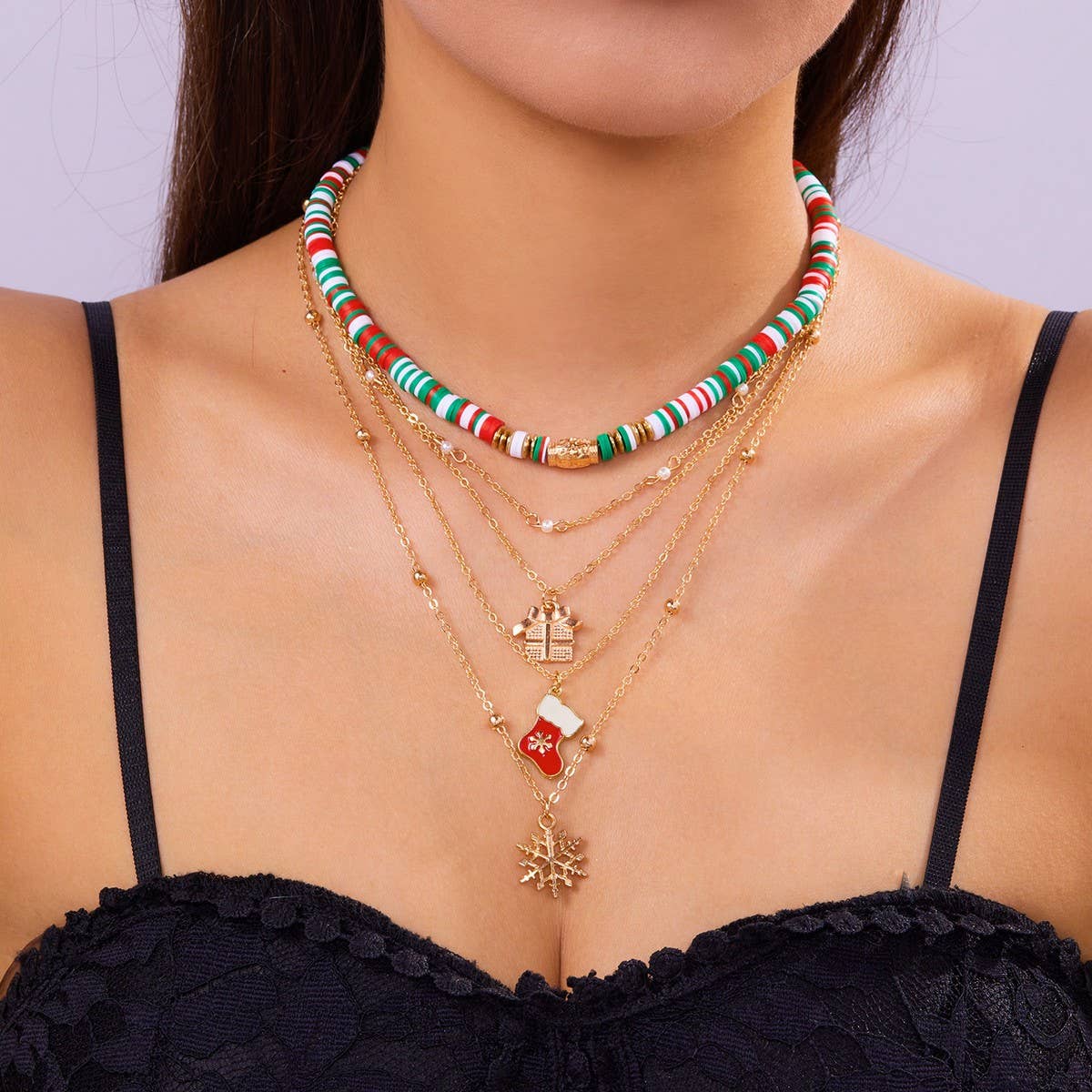 CWAJE2517_CHRISTMAS BEADED MULTI-LAYER NECKLACE