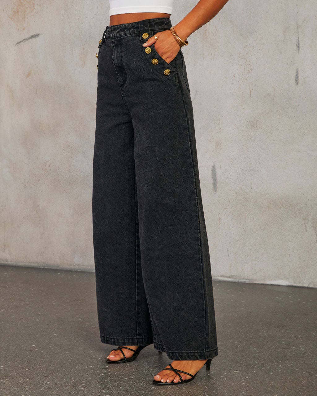 SOLID COLOR LOOSE DENIM WIDE LEG PANTS VEST SUIT