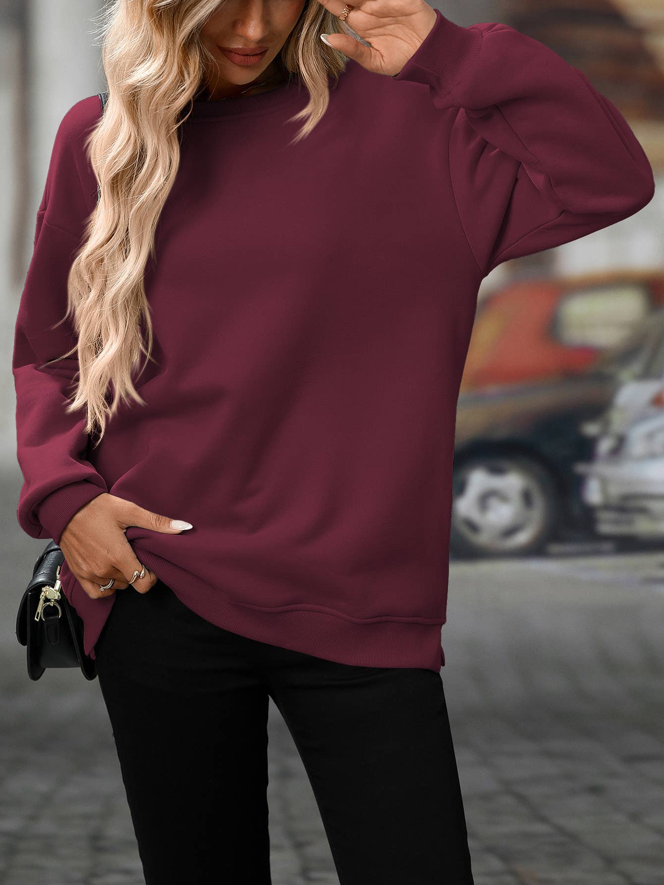 Round-neck sporty Y2K fleece sweatshirt