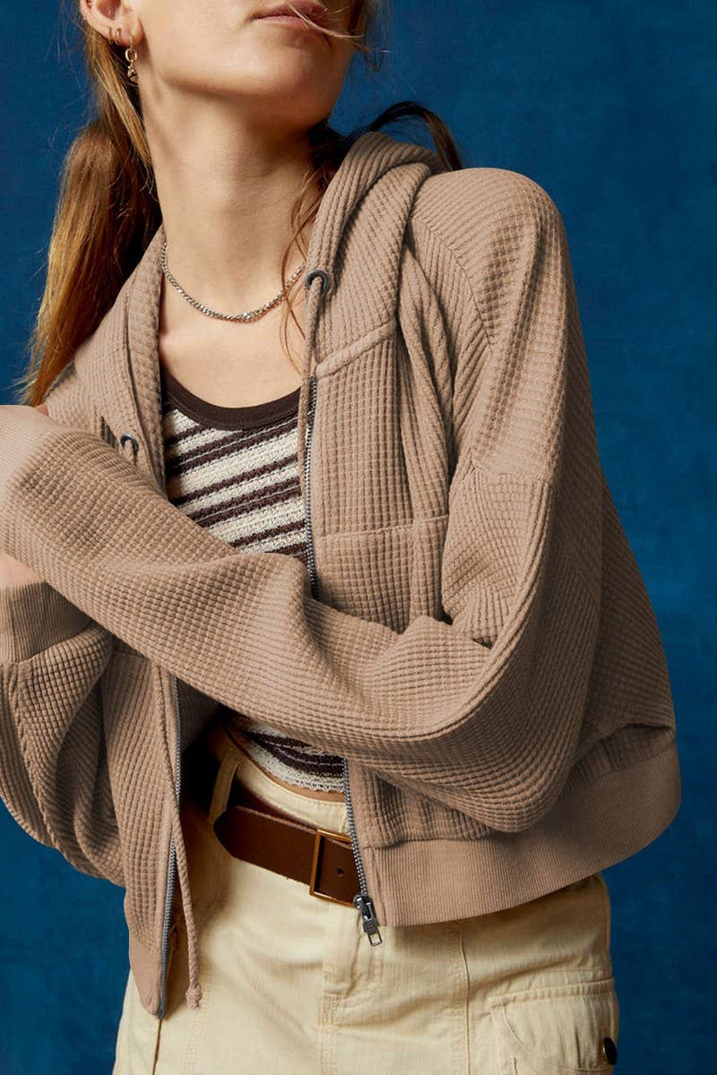 ZIPPER  CARDIGAN  LONG-SLEEVED FALLOW HOODIE_CWOHOL0508