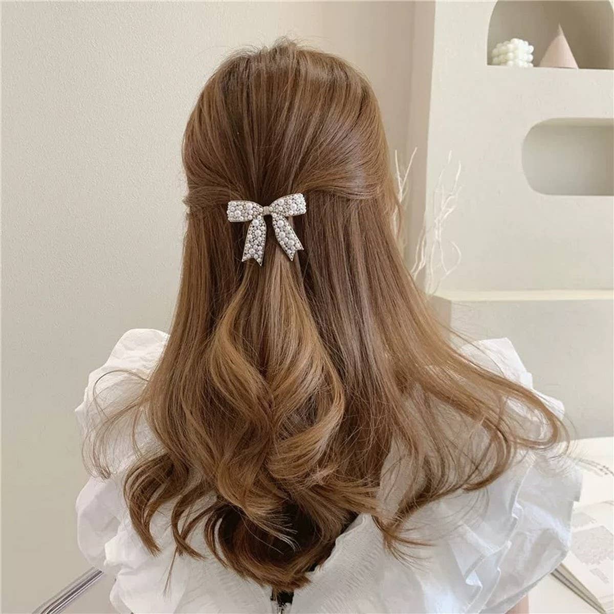Pearl Bow Hair Clip ??5.5cm Elegant Spring Clip_CWAHA4676