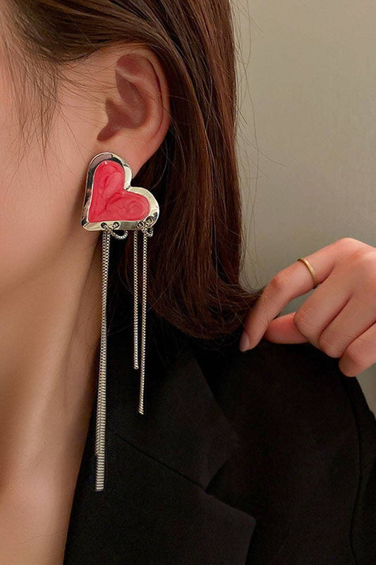 SILVER NEEDLE LOVE CHAIN TASSEL EARRINGS_CWAJE204