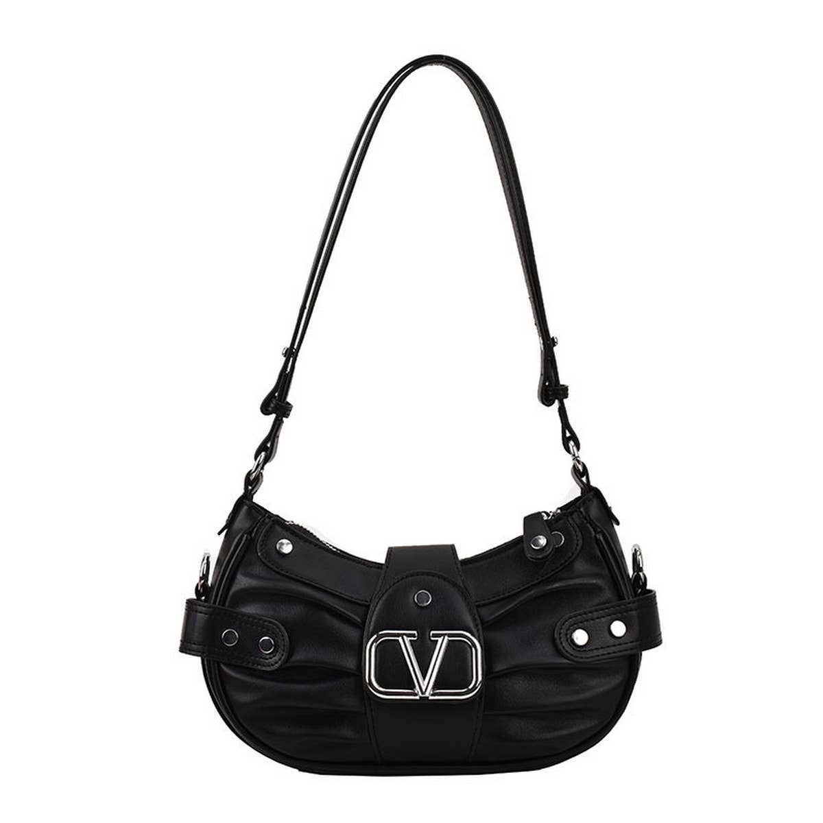 FASHIONABLE V PLEATED STUDDED SHOULDER BAG_CWAB1578