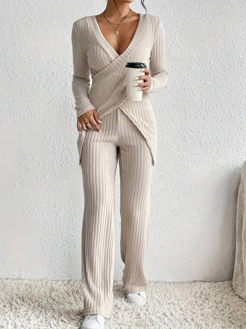 Long-sleeved loose high-waisted top pants set