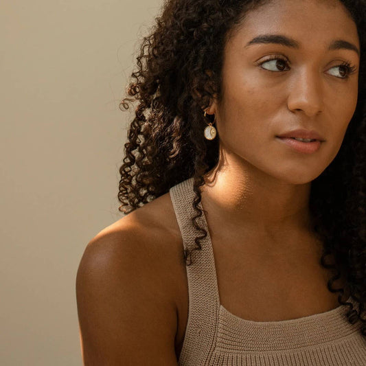 Elegant Gold Hoop Earrings Sun Coin & Moon Pendant