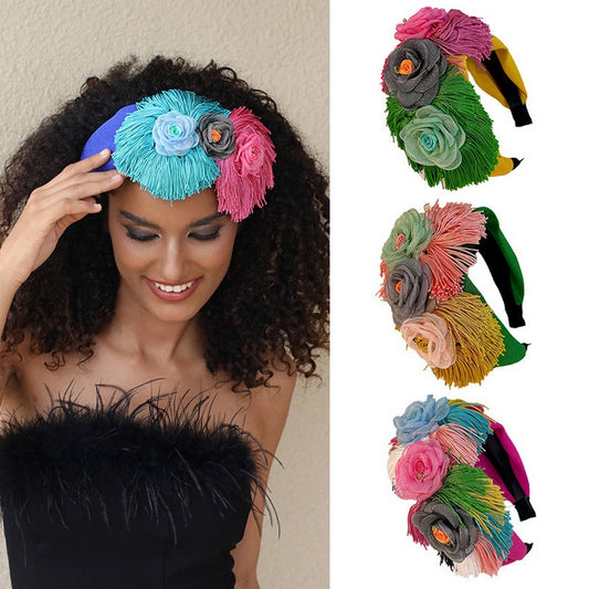 Floral Fabric Headband ?Bold Tassel Hair Accessory
