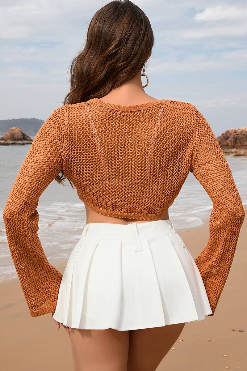 HOLLOW LONG SLEEVED KNITTED COVER UPS_CWTSTL1074