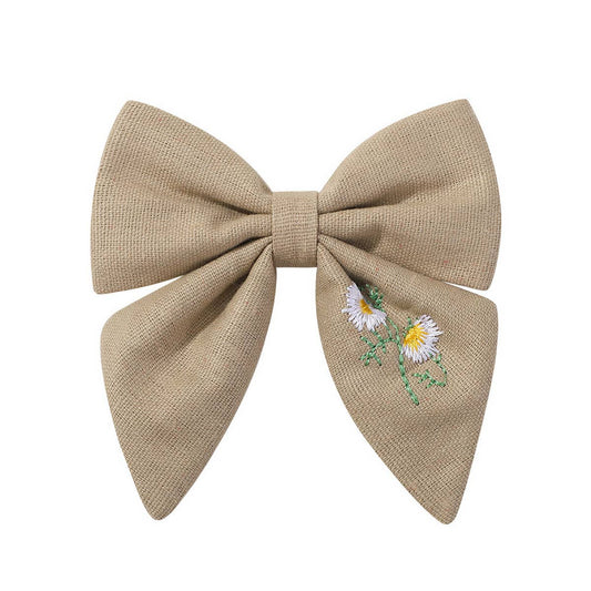 CHILDREN'S EMBROIDERED FLORAL BOW HAIRPIN
