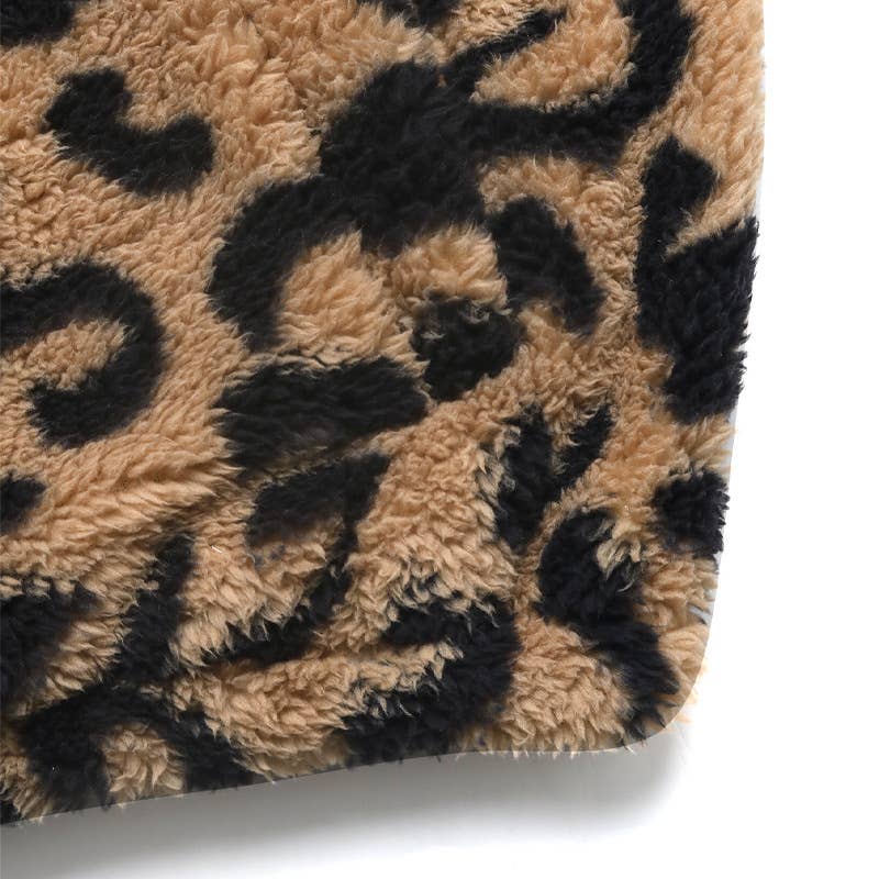 Leopard print color-blocked polar fleece coat