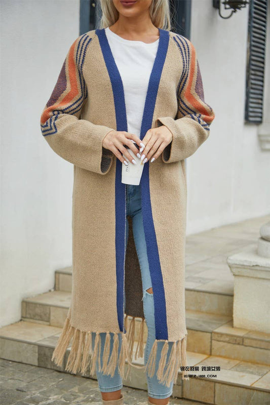 CWOCAL0927_FRINGED MID-LENGTH KNITTED SWEATER COAT