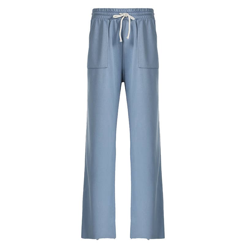 LOOSE SOLID COLOR DRAWSTRING ELASTIC-WAIST PANTS