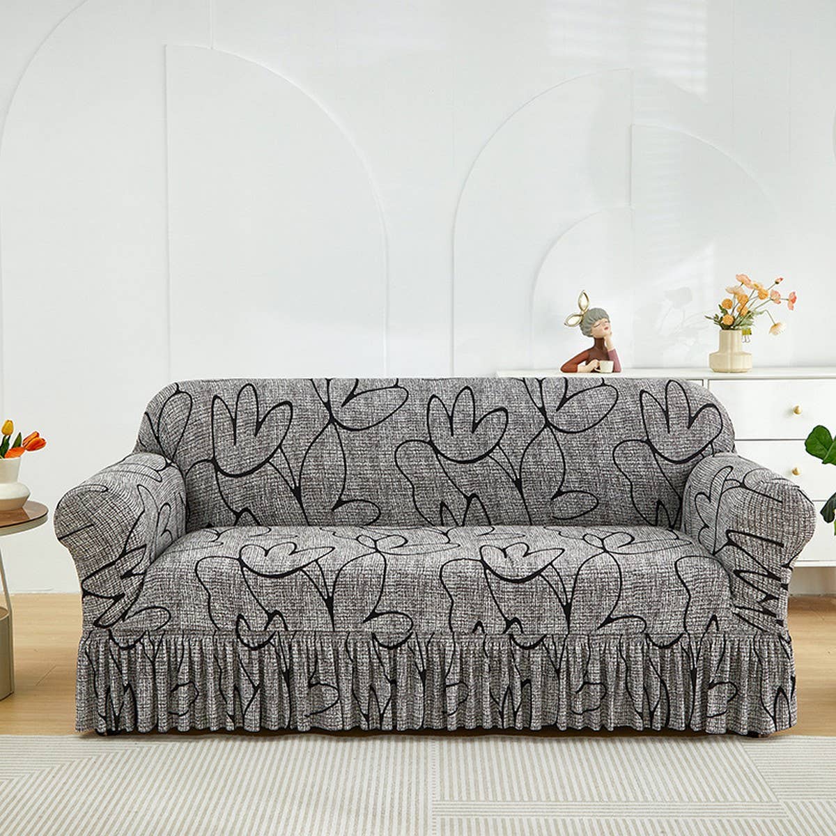 Floral Skirted Sofa Cover, Stretch & Full Fit