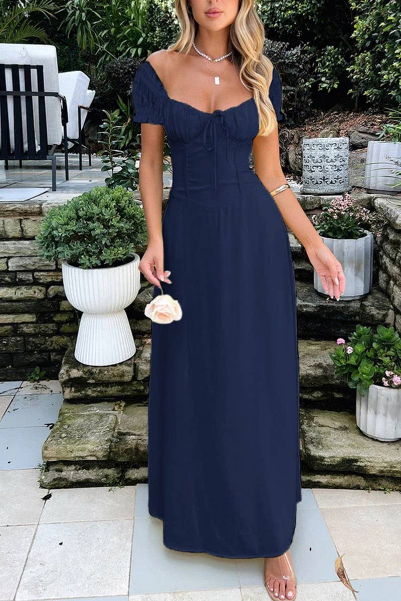 CWDMD6448_ELEGANT SLIM HIGH WAIST TIE PLEATED DRESS