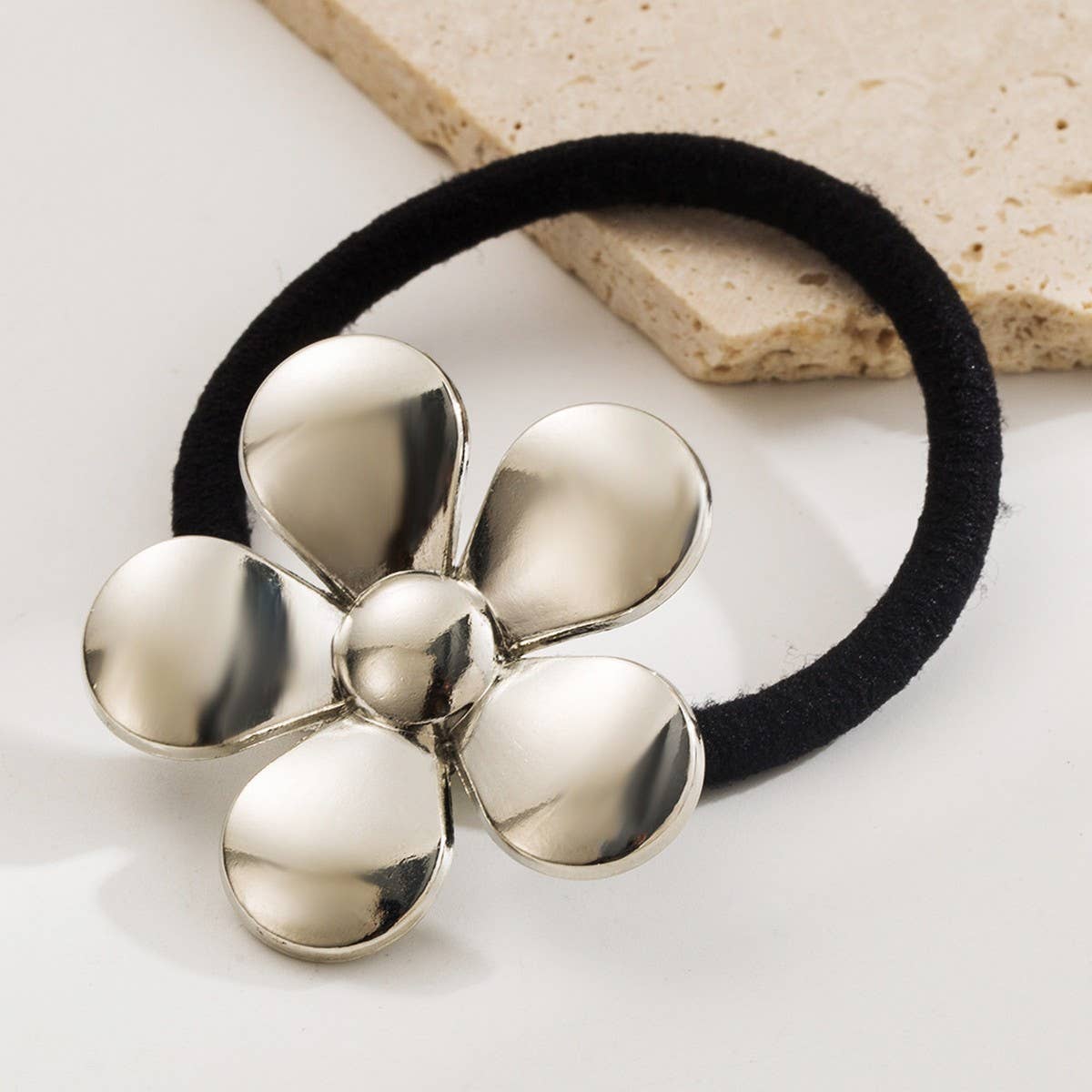 Elegant Metal Flower Elastic Hair Tie for Women