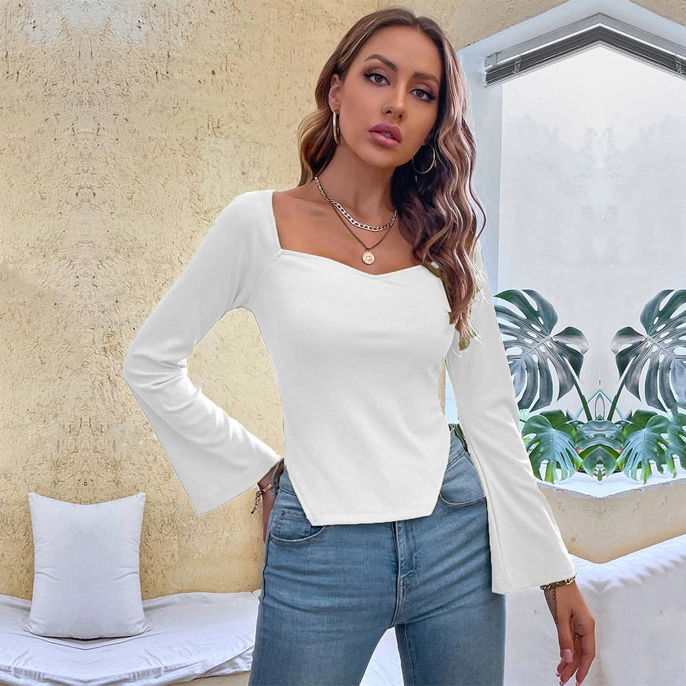 TEMPERAMENT IRREGULAR HORN SLEEVE SHORT T-SHIRT