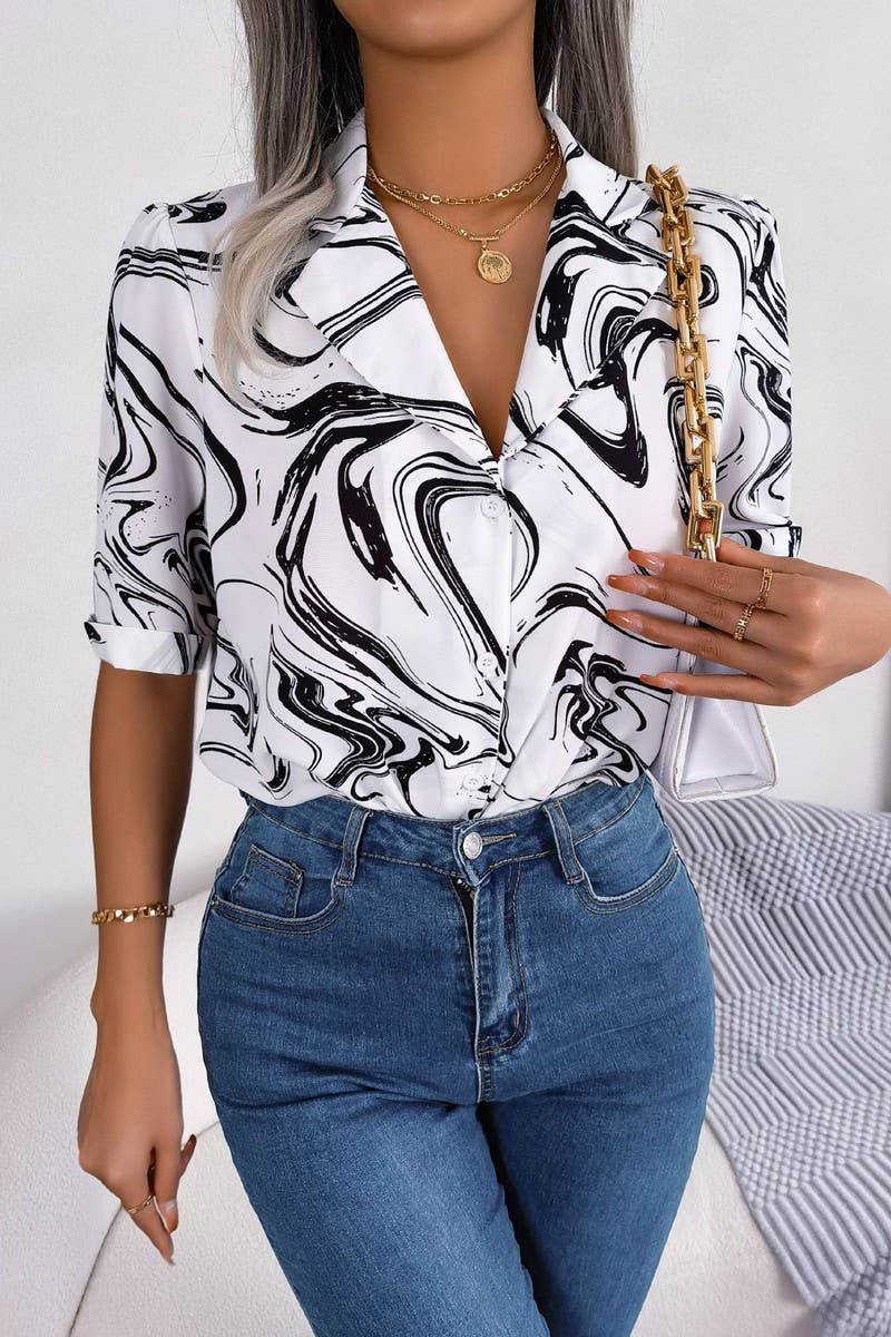 SUIT COLLAR CONTRAST COLOR SHORT SLEEVE SHIRT_CWTSTS0224