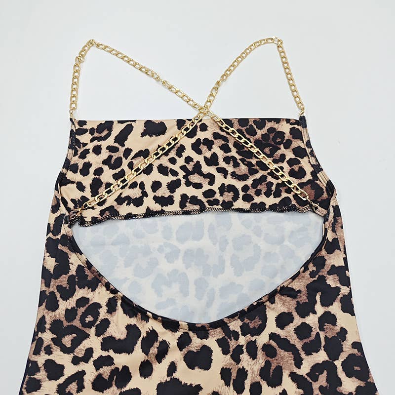 Irregular high-slit fashionable leopard dress