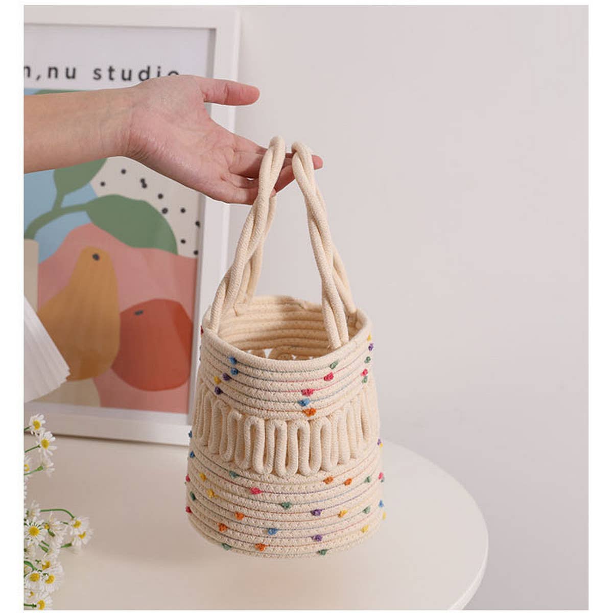 CUTE COLORFUL HOLLOW BUCKET WOVEN BAG_CWAB1888