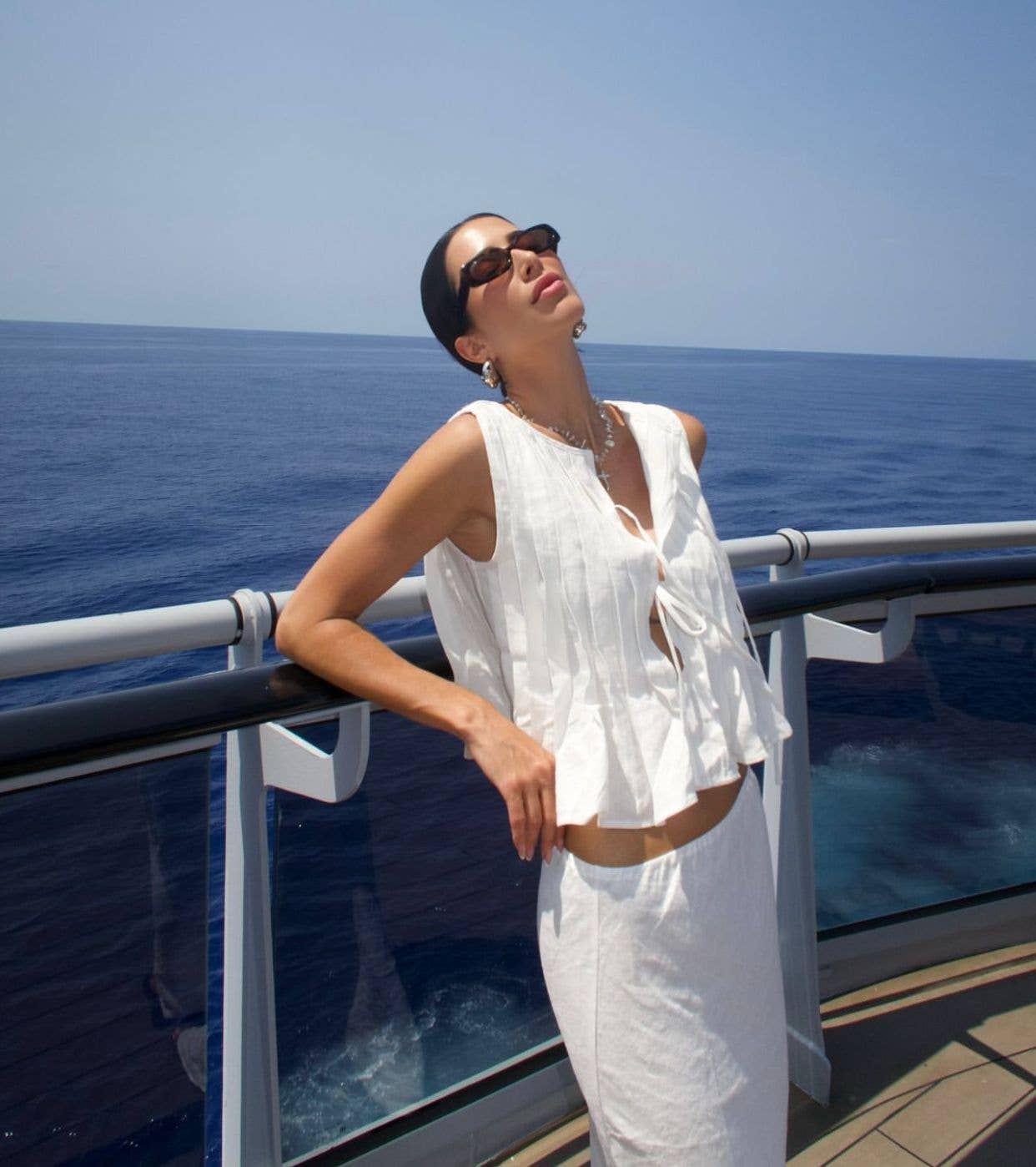 Solid-color strapped cotton linen loose shirt