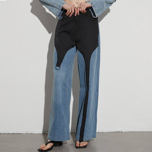 HIGH WAISTED COLOR BLOCKING STRAIGHT CASUAL JEANS_CWJP0200