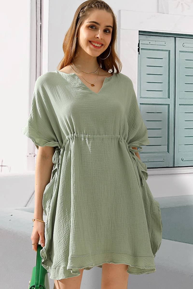 CWDSD10387_DRAWSTRING WAIST WITH RUFFLE HEM MIDI DRESS