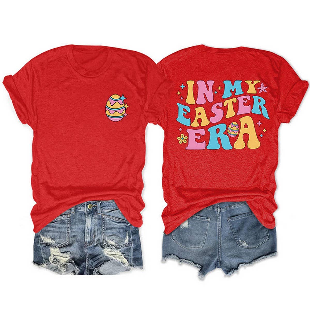EASTER TREND DOUBLE SIDED LETTER PRINTED TEES_CWTTS0869