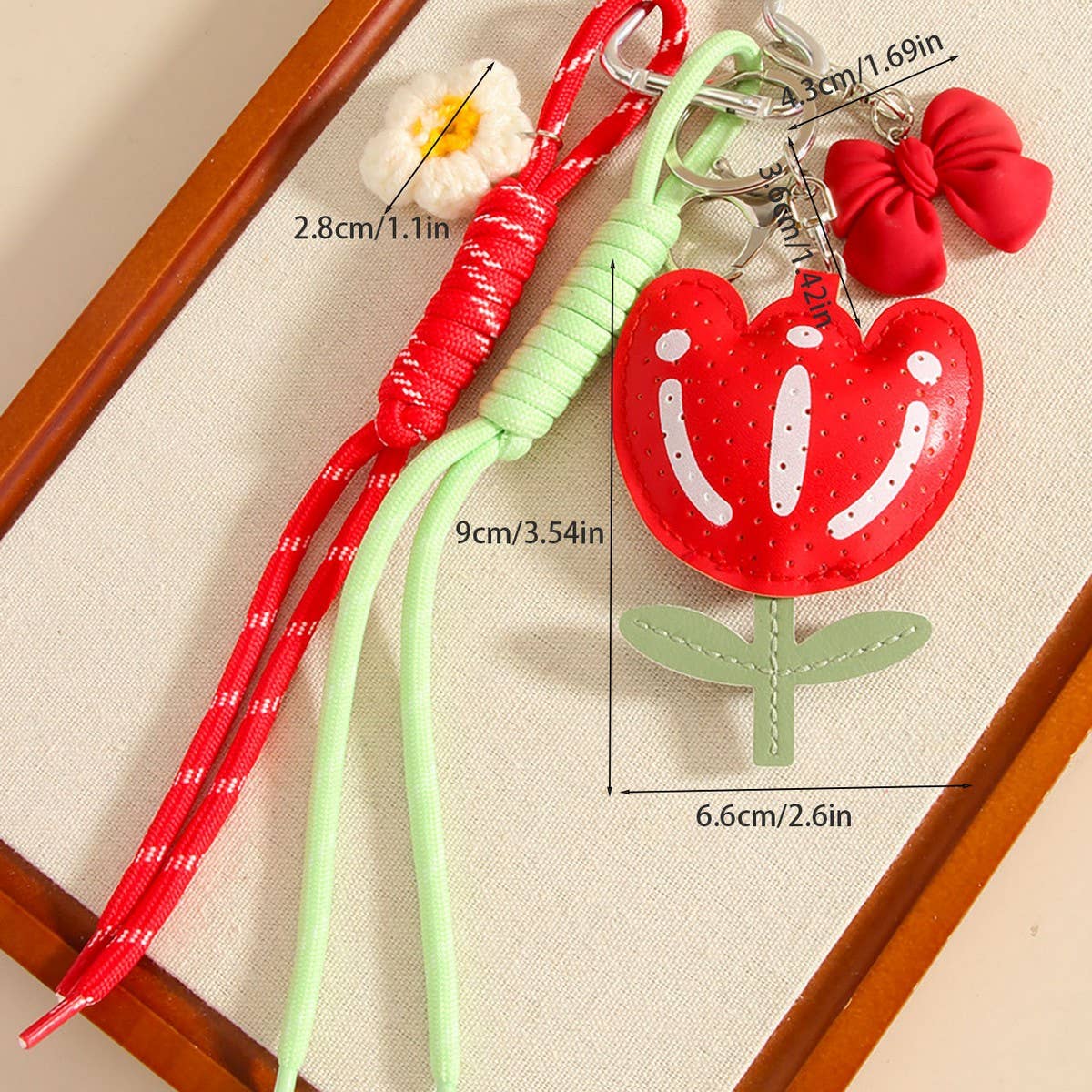 PU Tulip Flower Bow Keychain Bag Charm_CWMM7745