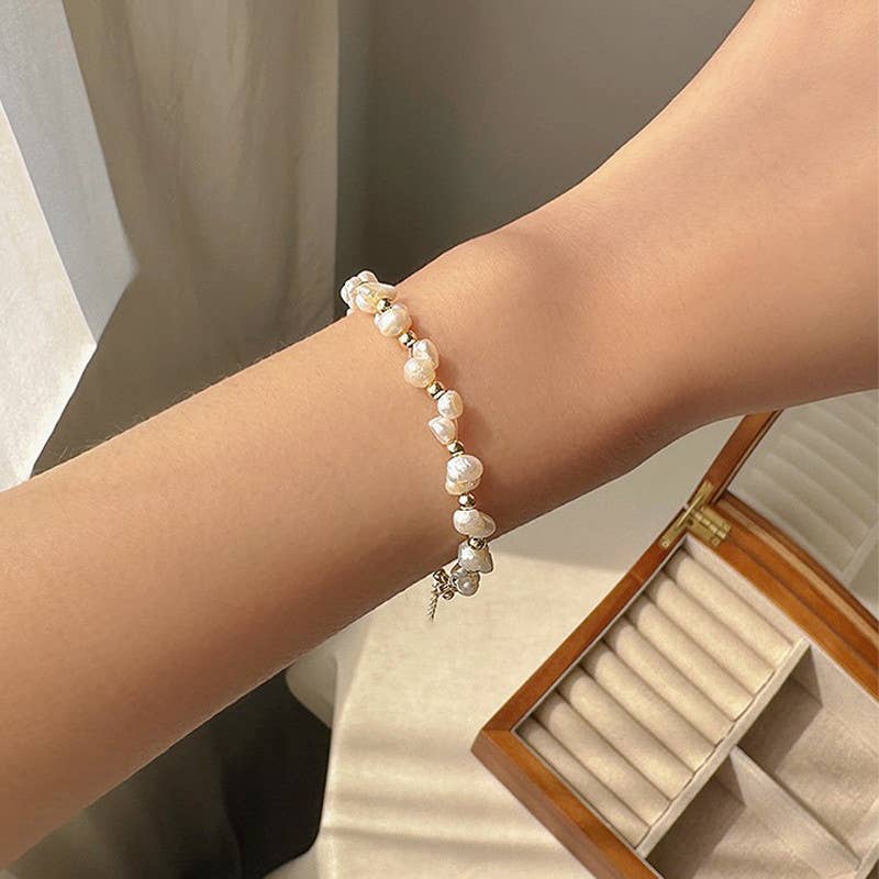 A bracelet woven from natural freshwater pearls