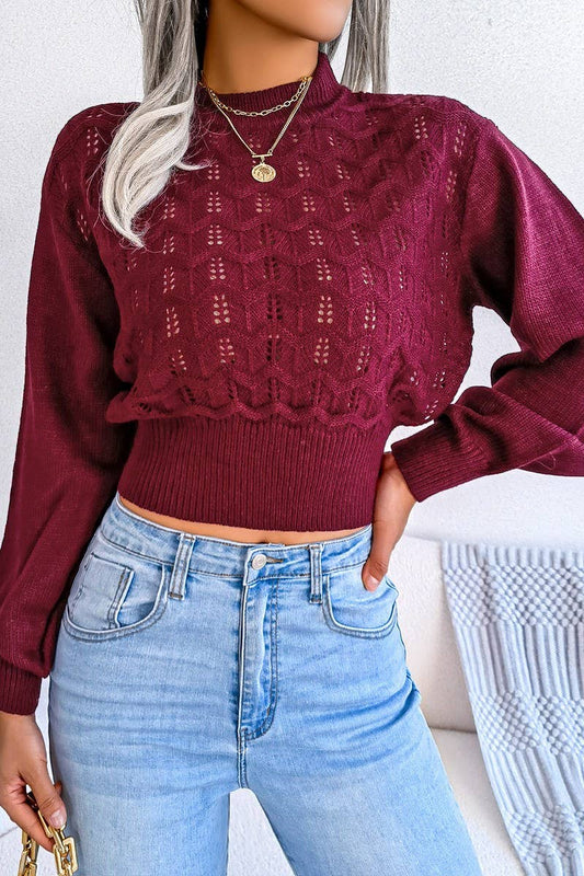Cwoswl3227_Solid Color Hollow Belly-Exposed Knitted Sweater
