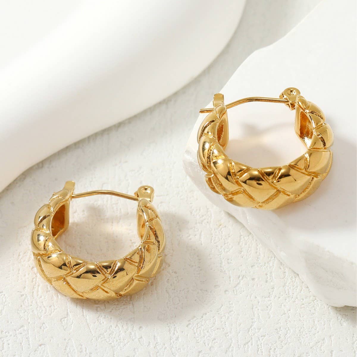EMBOSSED STAINLESS STEEL GOLD-TONE EARRINGS