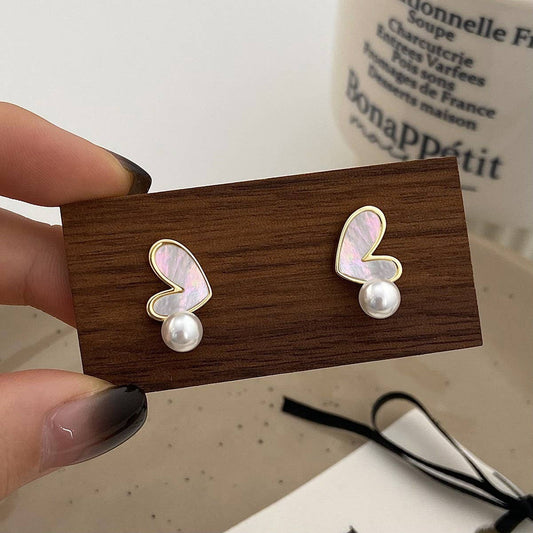 VALENTINE'S DAY SIMPLE HEART SHELL PEARL EARRINGS