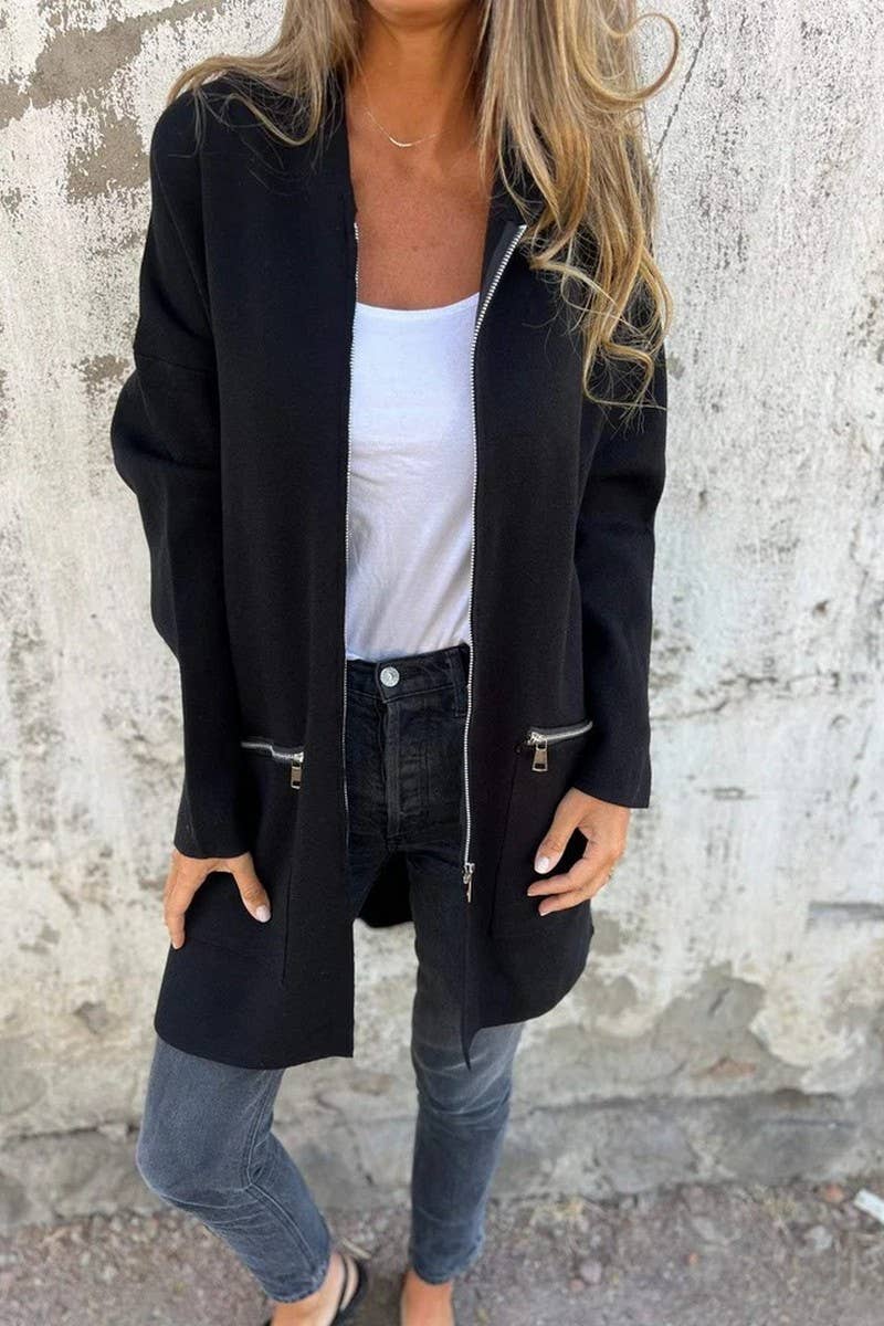 CWOCO00204_CASUAL HOODED LONG SLEEVE OPEN FRONT COAT