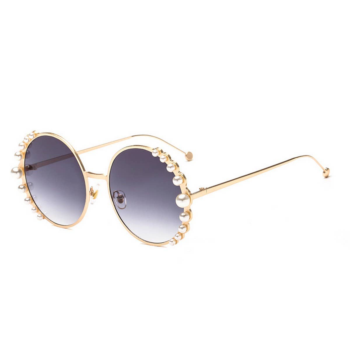 Metal Round Frame Pearl Accent Sunglasses Women