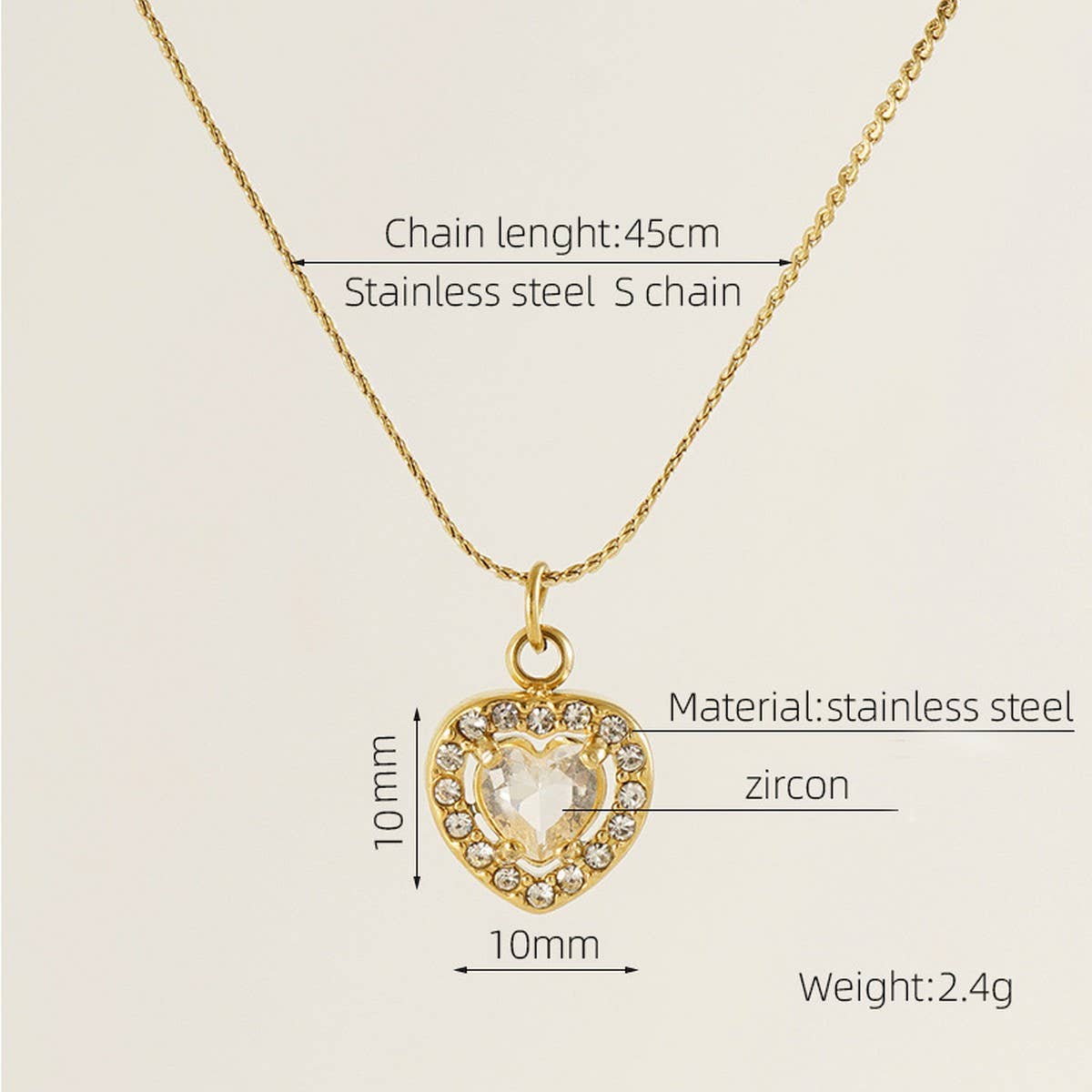 STAINLESS STEEL ZIRCON HEART PENDANT NECKLACE_CWAJE0682