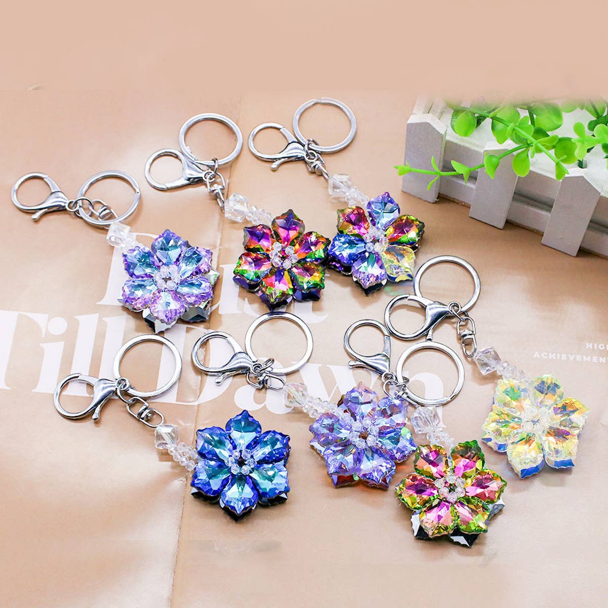 COLORFUL CRYSTAL FLOWER KEYCHAIN