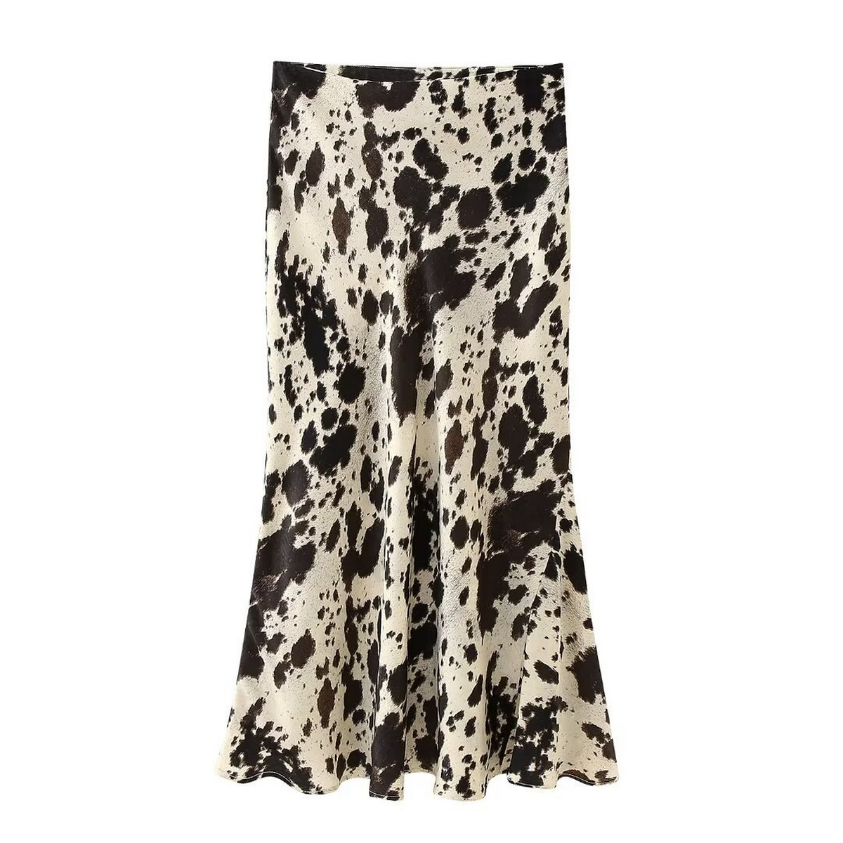 Satin Midi Skirt, Trendy Animal Print Design