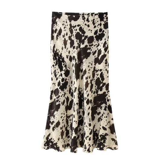 Satin Midi Skirt, Trendy Animal Print Design